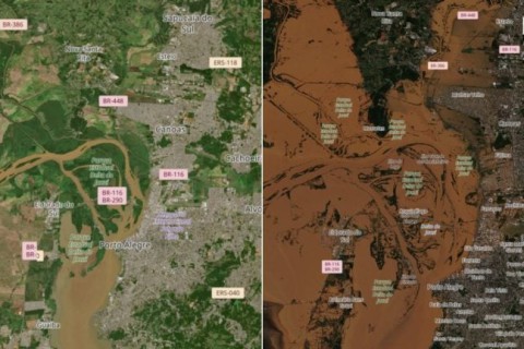 Imagens de satélite mostram antes e depois da destruição na Grande Porto Alegre; veja